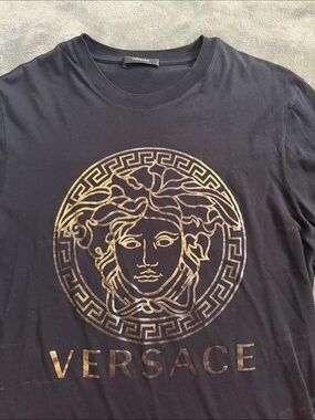 Versace Black T-shirt with Gold Medusa Emblem